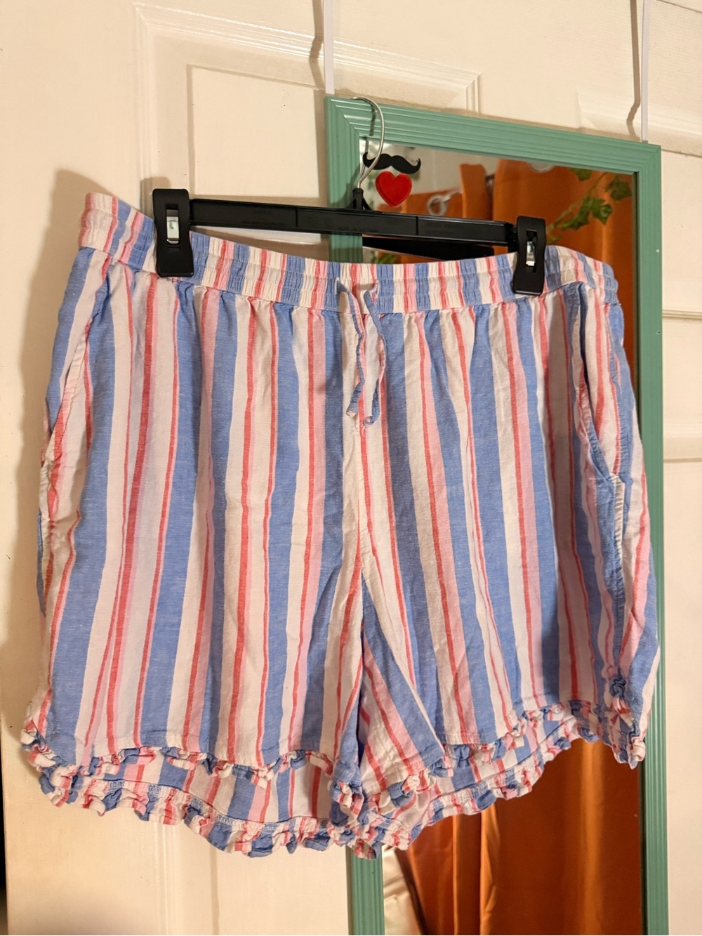 crown & ivy Striped High-Waist Drawstring Shorts in Blue, White & Pink